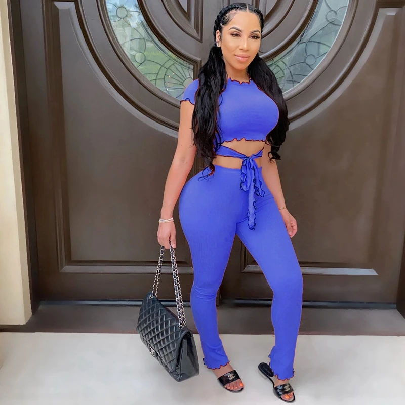 

Club Sexy 2 Piece Sets Womens Outfits Summer Clothes for Women Pink Ribbed Two Piece Set Top and Pants Matching Sets Tracksuit