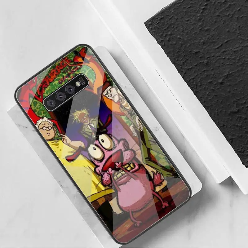 

HPCHCJHM courage cowardly dog Bling Cute Phone Case Tempered Glass For Samsung S20 Plus S7 S8 S9 S10 Plus Note 8 9 10 Plus