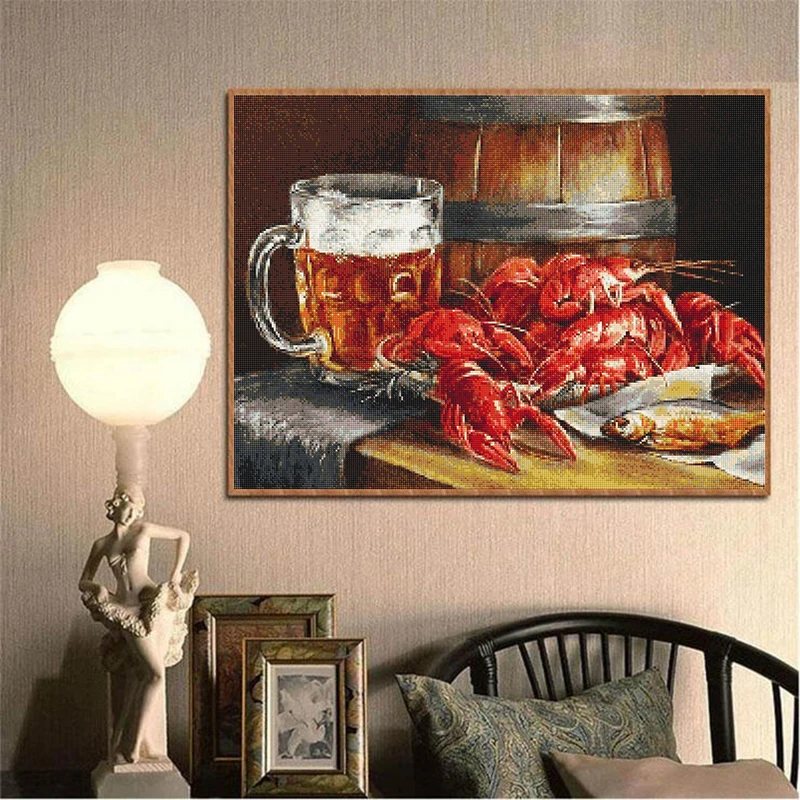 Картина из квадратных или круглых бусин 5D &quotсделай сам&quot пиво Лобстер мозаика