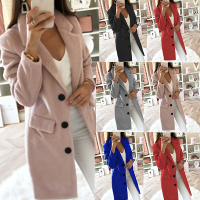 

2021traf autumn winter solid color suit collar mid-length coat jacket Women пало женское xnwmnz Ѭен женский veste femme пал