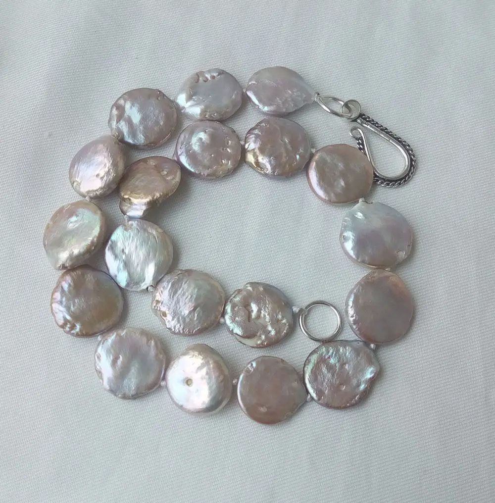 

20-22mm genuined cultured coin freshwater pearl necklace antique silver clasp