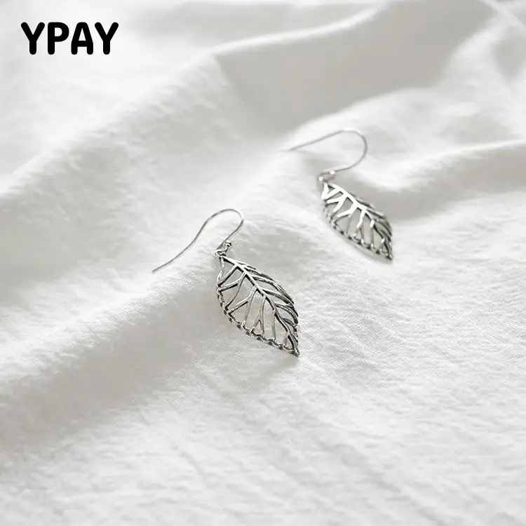 

YPAY Real 925 Sterling Silver Leave Shape Long Dangle Earrings For Party Engagement Charm Fine Jewelry Gift for Lover YME123