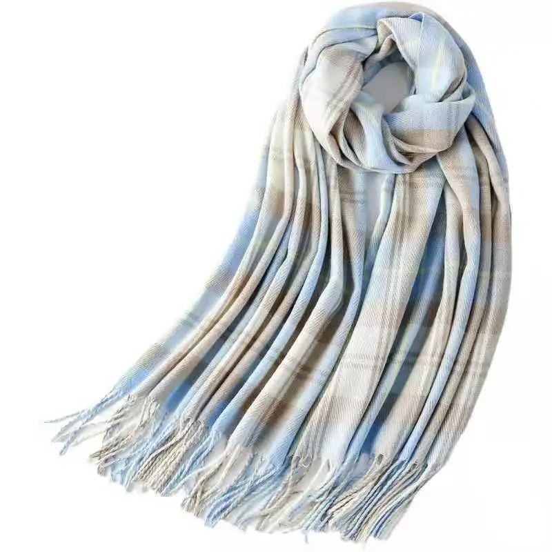 

Plaid Scarf women's autumn and winter color Warm custom imitation cashmere shawl European and American thickened neckwear whole