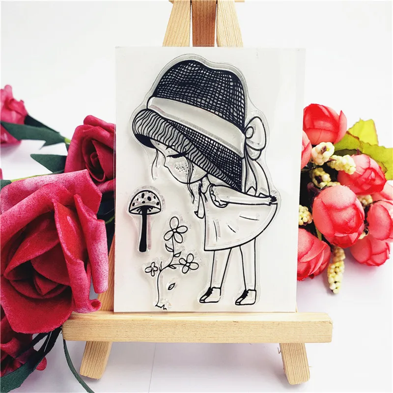 

Mushroom Girl Silicone Seal Transparent DIY Decorative Rubber Stamp Vintage Stamp Making Postercard Album Decor