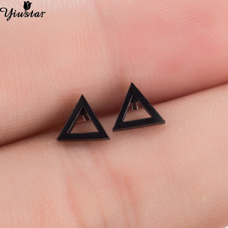 Yiustar треугольные серьги гвоздики из нержавеющей стали для женщин и мужчин черные