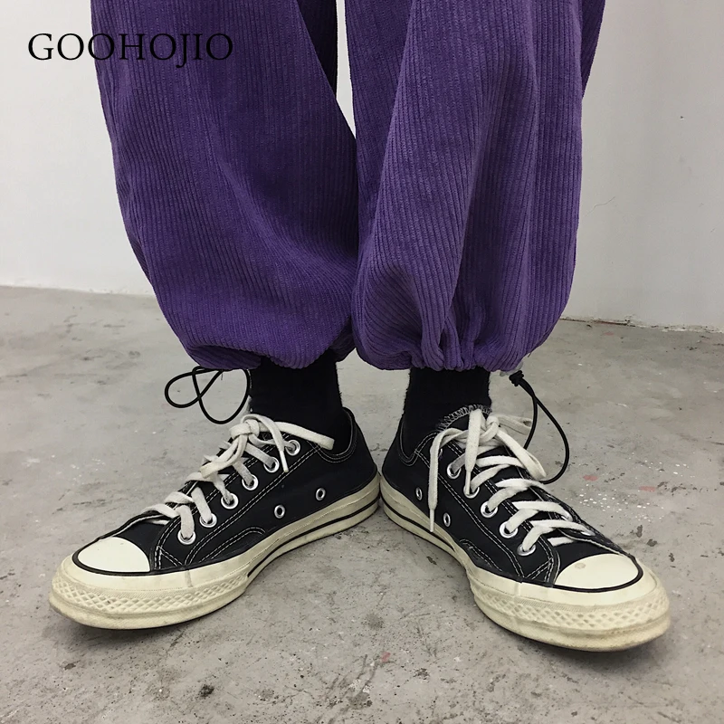 

GOOHOJIO 2021 New Spring and Autumn Wide Leg Pants Women Chic Oversized All-match Women Pants Loose Corduroy Trousers for Women