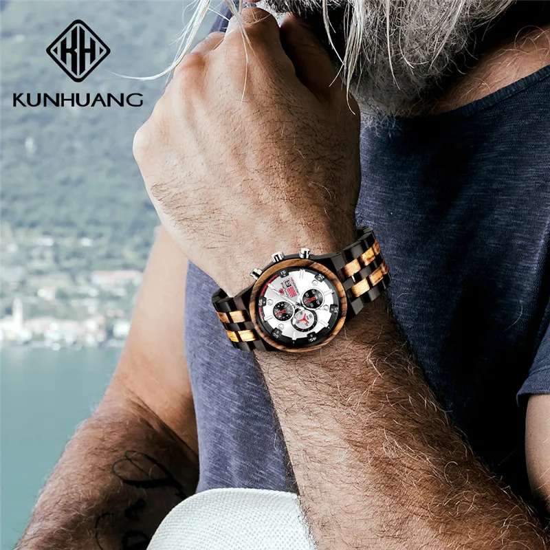 

Wooden Watch Men Leisure Sports Clocks Luxury Brand Handmade Luminous Chronograph Relojes