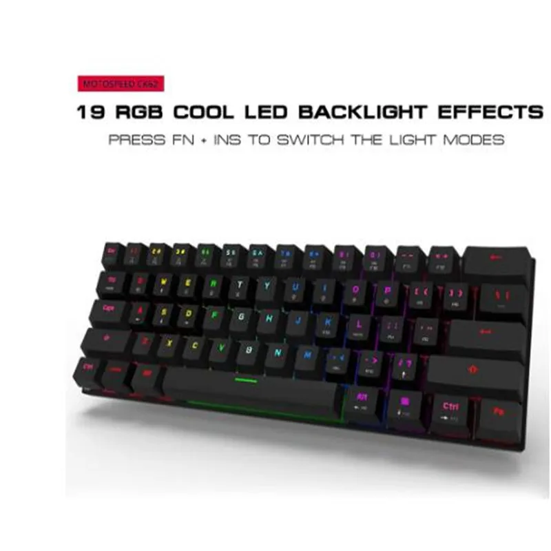MOTOSPEED CK62 Беспроводной игровая клавиатура механическая 61 Ключи RGB светодиодный