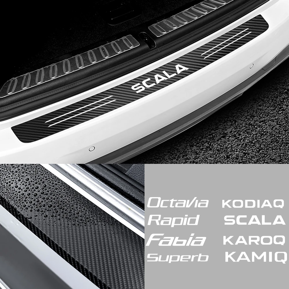 

Car Styling Carbon Fiber Rear Bumper Tail Trunk Protector Sticker for Skoda Kodiaq Octavia Kamiq Fabia Rapid Superb Scala Karop