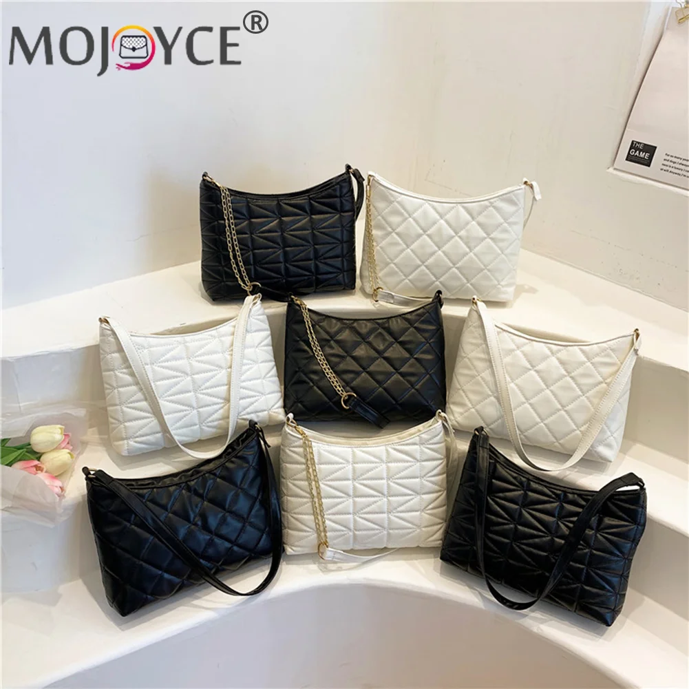 

Fashion Geometric Pattern Shoulder Underarm Bag Women Casual PU Leather Solid Color Handbags Portable Travel Zipper Purse
