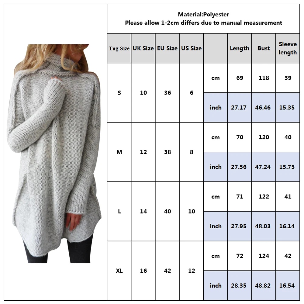Womens Turtleneck Sweater Autumn Witer Long Sleeve Chunky Knit Pullover Loose Irregular Sweaters Female Solid Jumper Tops D30 | Женская