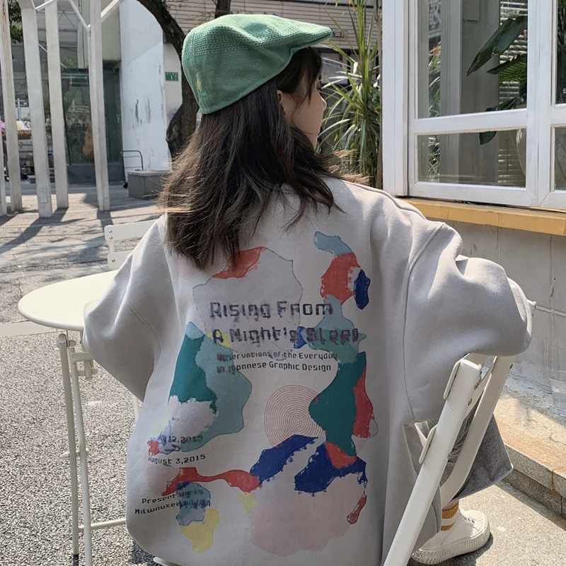 

Hoodies Women Printed Turtleneck Warm Plus Velvet Oversize Kawaii Simple Females Pullover All-match Korean Style Casual Ulzzang