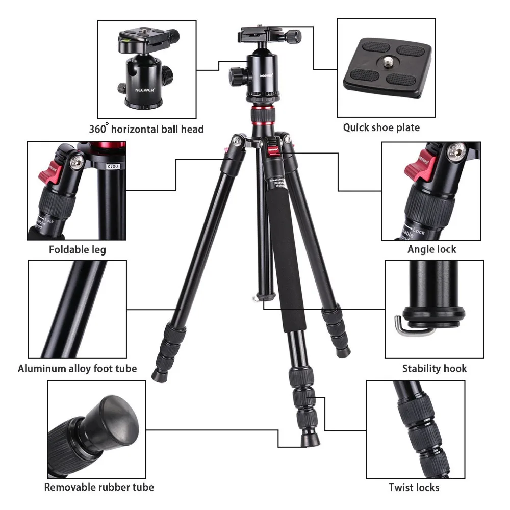 

Neewer Aluminum Alloy 64 inches/162 cm Camera Travel Tripod Monopod with 360 Degree Ball Head,1/4 inch Quick Shoe Plate