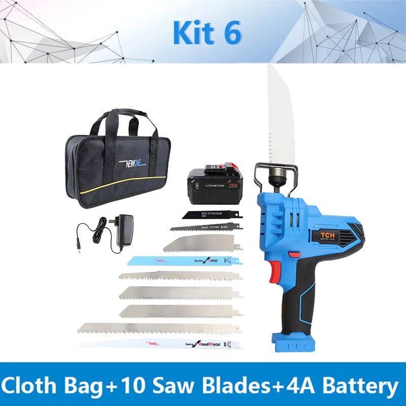 4A with 10 blades 16V электрическая сабельная пила с аккумулятором и металлическим пильным лезвием, электропила портативные аксессуары для силовых инструментов - Цвет: 4A with 10 blades