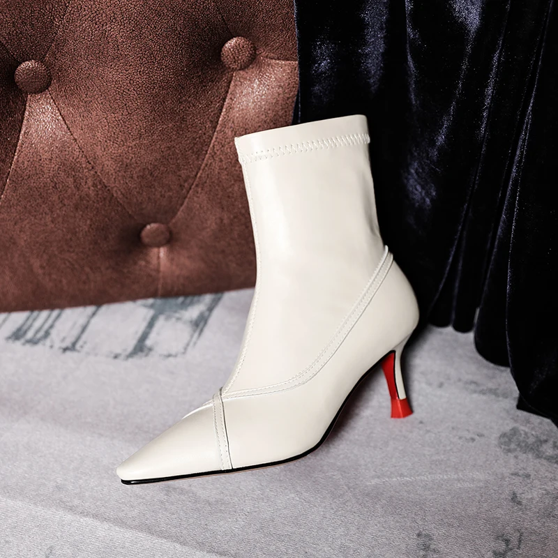 

2020 Genuine Leather Ladies Boots Fashion Newest poined Toe High Heels Pumps Winter Wedding Night Club Shoes Woman