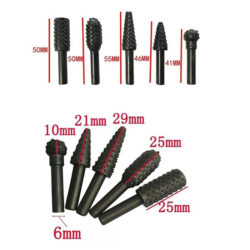 

5PCS/10PCS Rasp File Drill Bits Rasp Set Carbon Steel Shank Rotary Burr Set Wood Carving Rasp Drill Bits Tool