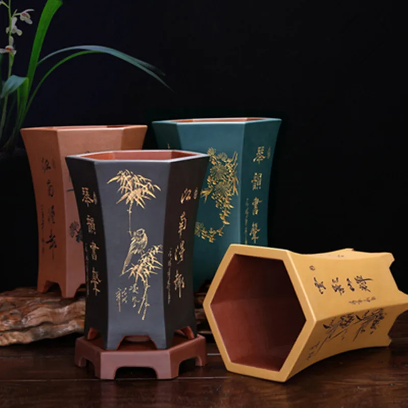 Чайный набор из Орхидея бассейна большой шесть квадратных гравировкой высокого