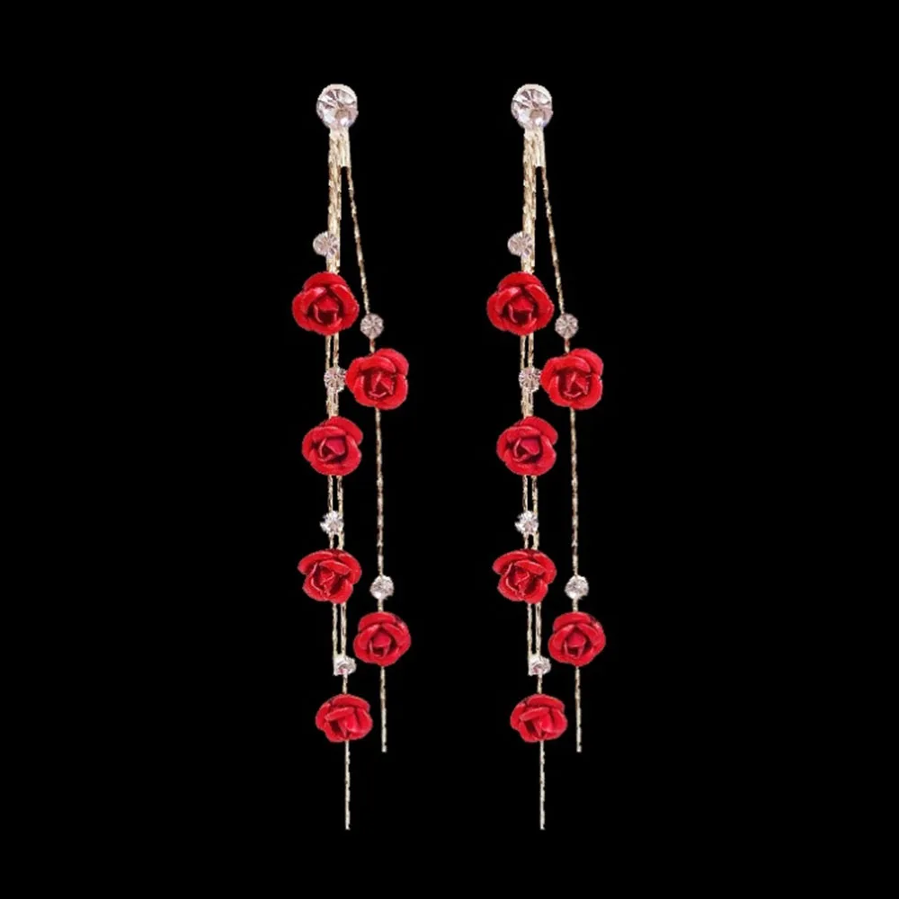 

Fashion Rose Petal Drop Earrings for Women Bijoux Blue White long tassel Dangle Earrings Weddings Party Jewelry Accessories Gift