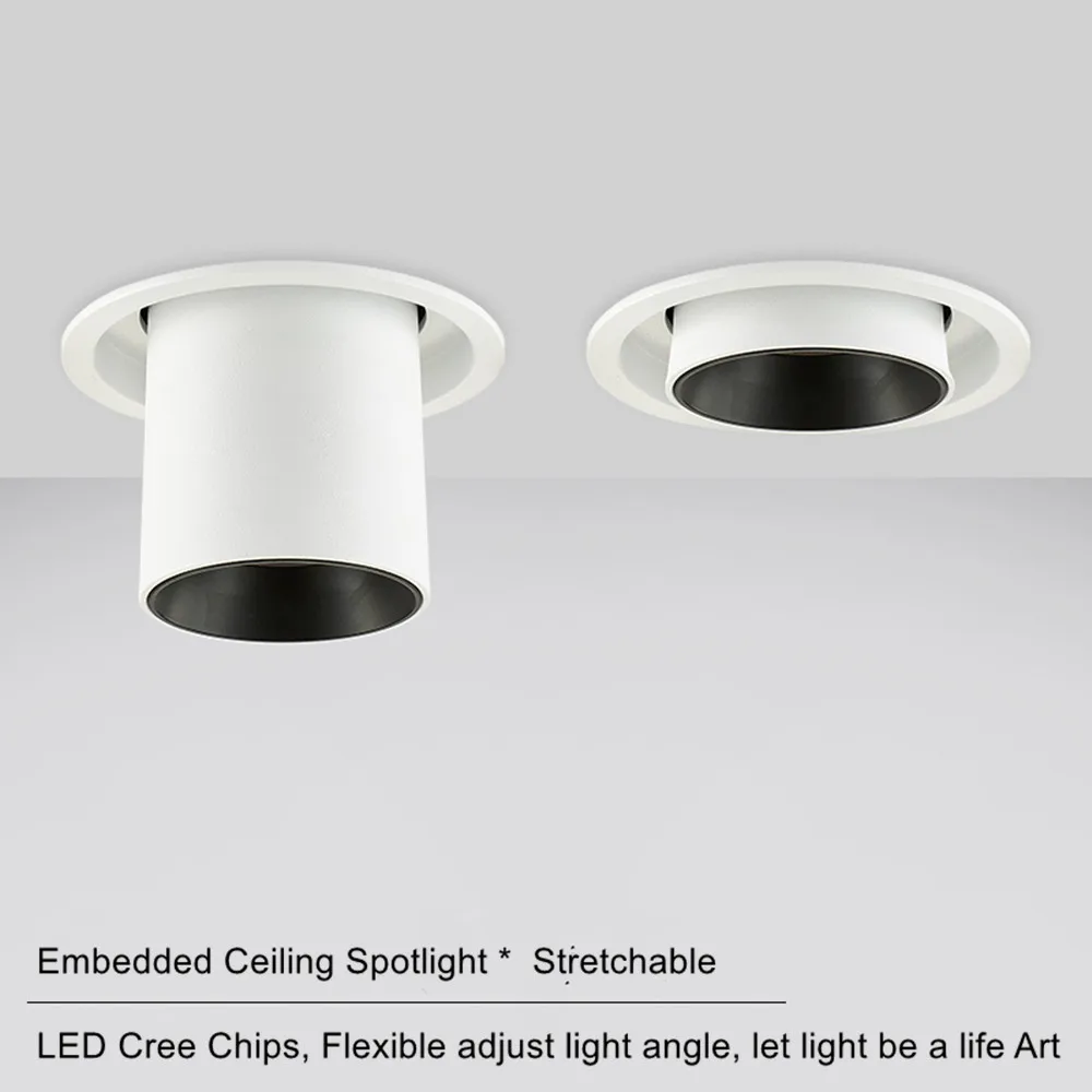 DBF-luz descendente de techo elástica, 7W, 10W, 12W, negro/blanco, rotación de 360 grados, foco de techo de 3000K/4000K/6000K