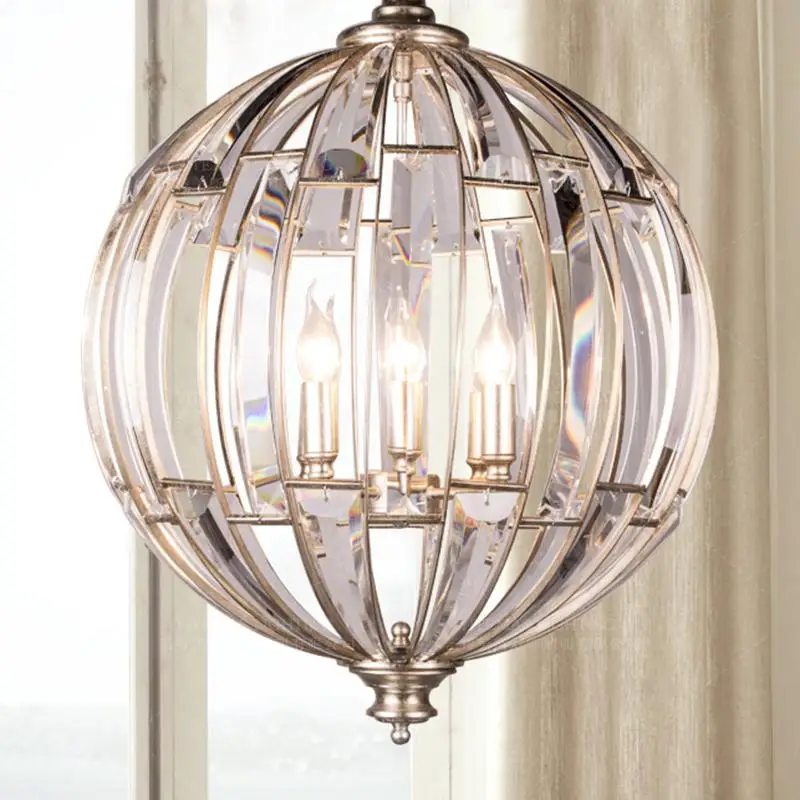 Винтажный подвесной светильник с круглыми кристаллами под старину серебро