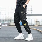 Брюки-карго мужские, черные, с боковыми карманами, в стиле хип-хоп
