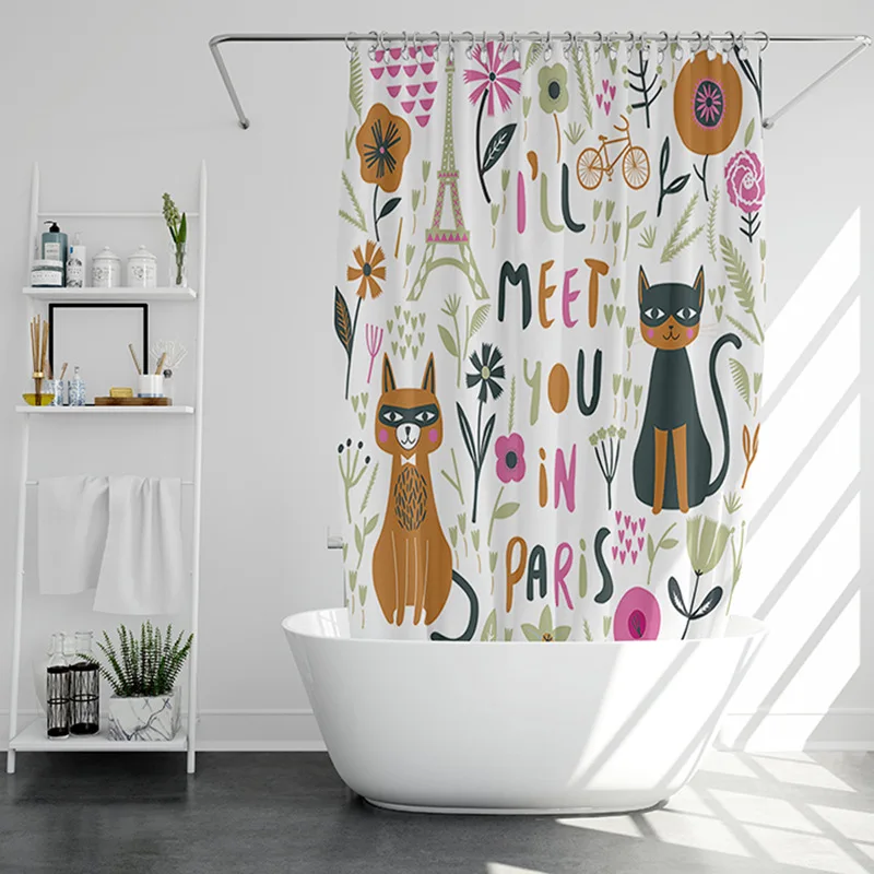 

Dinosaur Pattern Shower Curtain Cartoon Animal and Plant Printed Waterproof Shower Curtains Polyester Curtains for Bathroom