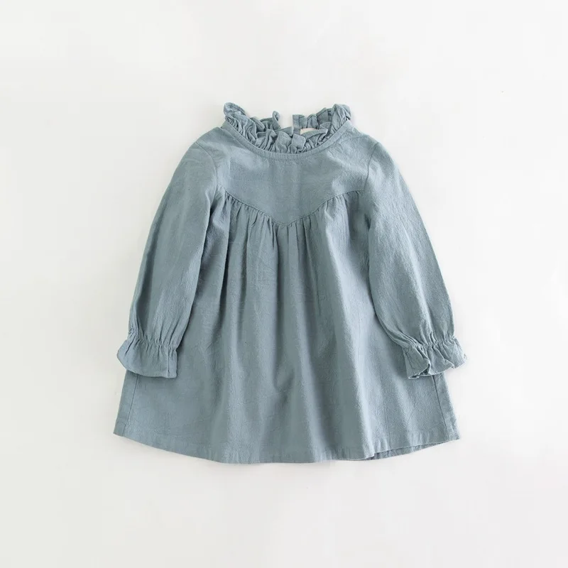 

Girls Clothing Spring Autumn Girl Blouse Dress Children Kids 100% Linen Cotton Shirt Dress Kids Long Sleeve Children Clothes