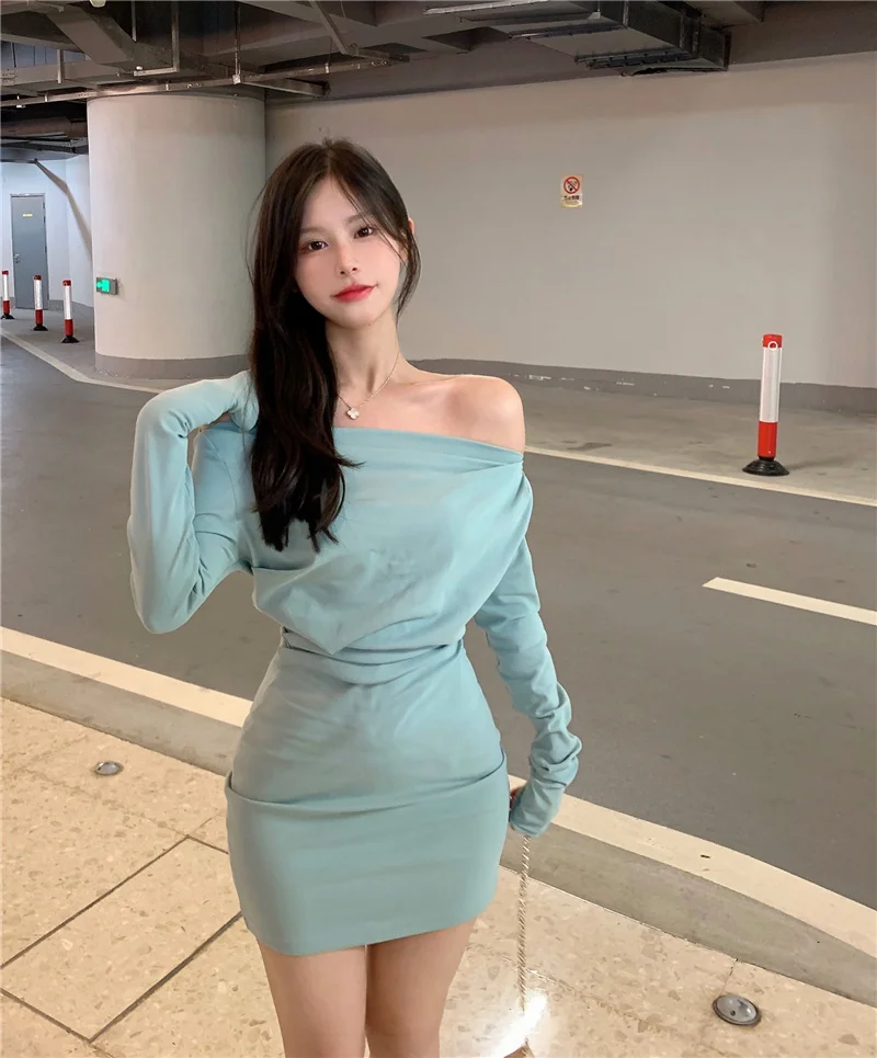 

off-Shoulder T-shirt Dress 2021new Skirt Waist Rac