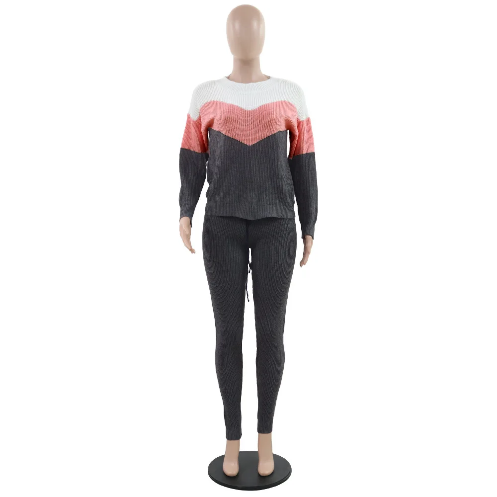 Теплый вязаный спортивный костюм повседневный комплект из 2 предметов Женский