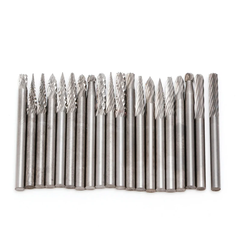 

New 20Pcs 1/8" 3mm Tungsten Carbide Cutter Rotary Burr Set CNC Engraving Bit Set