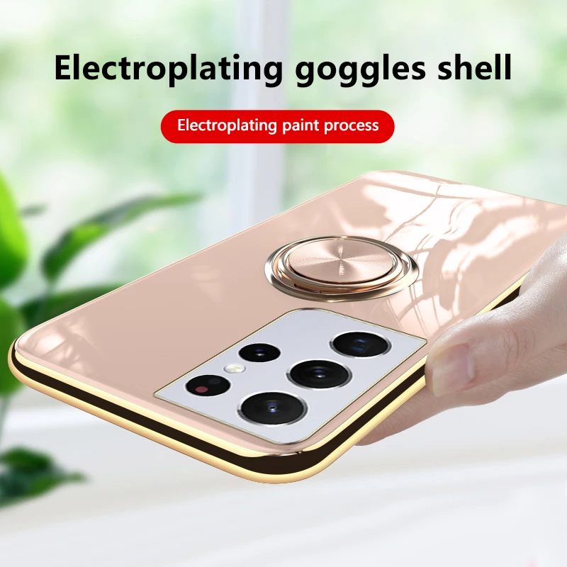 

Luxury Cute Plating Silicone Ring Bracket Phone Case For Samsung Galaxy S21 S20 FE Note 20 10 9 Plus A32 Ultra-thin Stand Cover