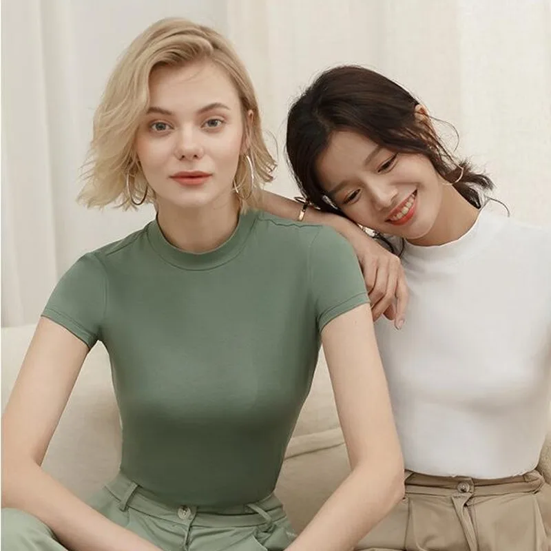 

Short Sleeve O Neck Women Summer T-Shirts cotton knitted Women Tops DZA108