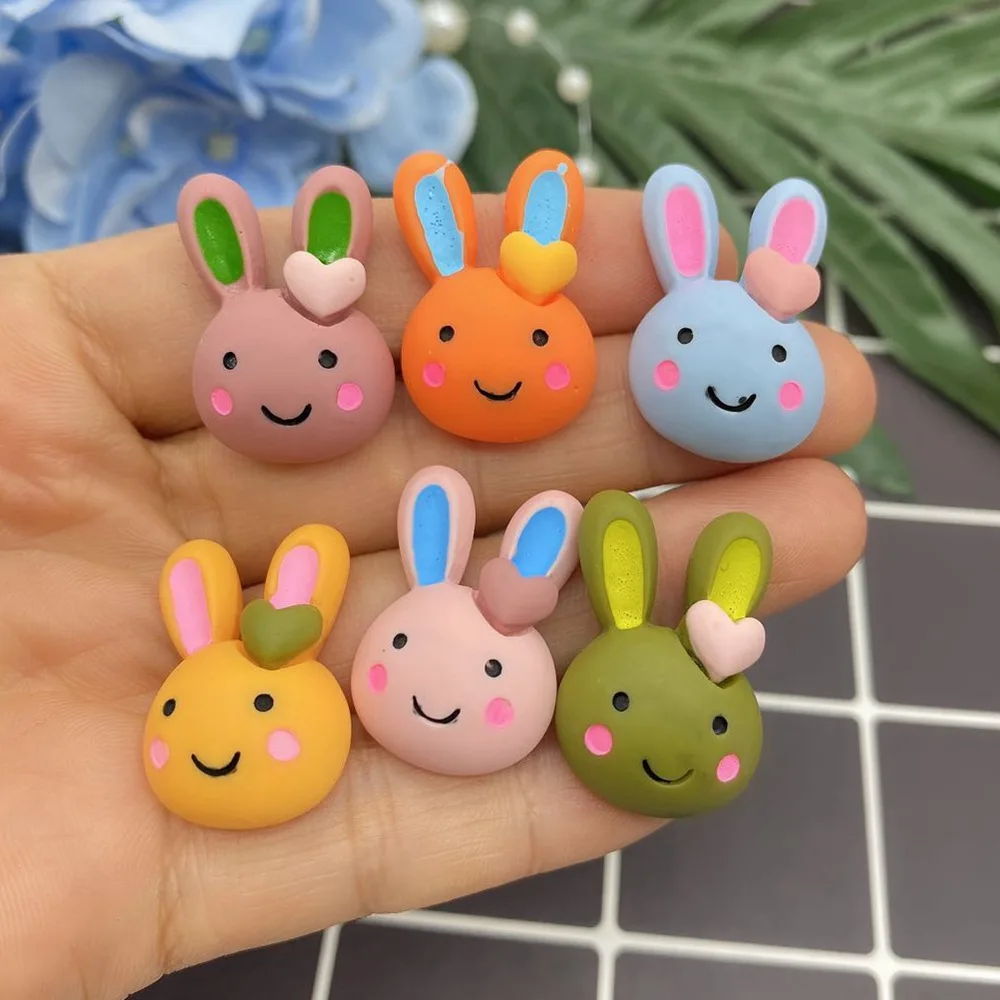 

20 шт. милые сердцу кролик смолы Украшения кабошон с плоской задней частью Kawaii украшения для скрап-аксессуары для поделок, банты для волос