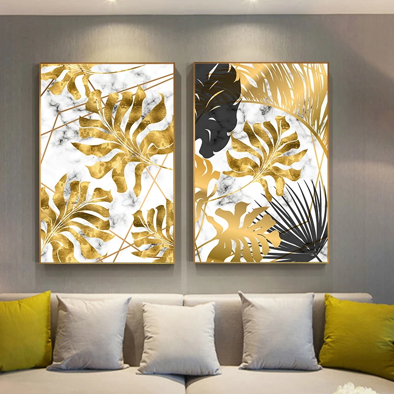 

Nordic Posters Print Wall Art Canvas Painting High Quality Print Plants Golden Leaf Picture Cuadros for Living Room Home Decor