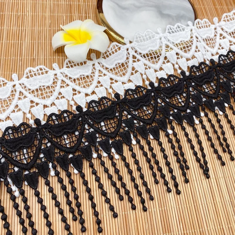 

Black tassel lace milk silk hollow bar code embroidery women's accessories semi-finished lace
