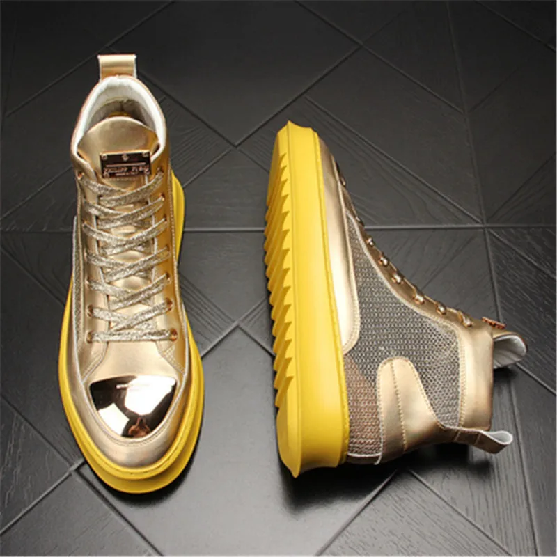 

Bmante Men Casual Shoes PU Leather Hollow Breathable Mesh Male Sneaker Lace Up Trainers High Ankle Boots Summer Hip Hop Shoes