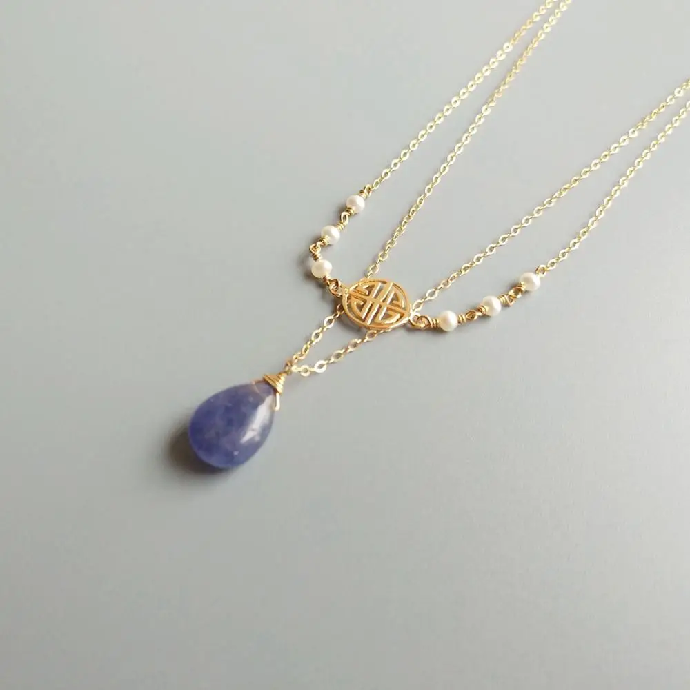 Lii Ji Genuine Tanzanite Pearl Muliti Layered Choker Necklace US 9K GF S925 Sterling Silver For Women Pendant Delicate | Украшения и