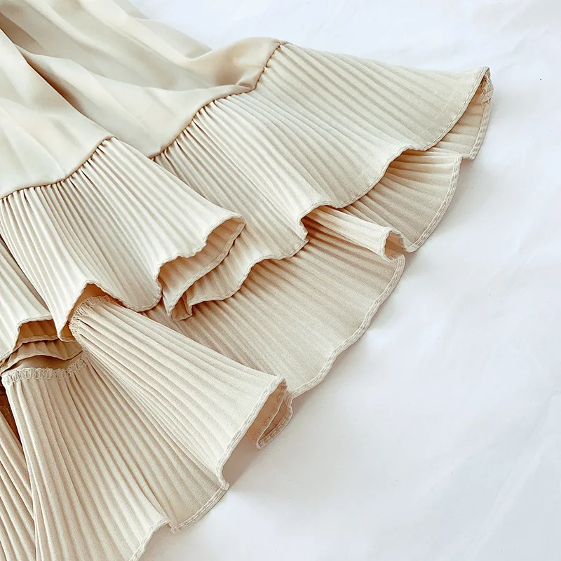 

Women's Multi-layer Ruffles Pleated Skirts 2020 Spring New High Waist Knee Length Solid Skirt Female Sweet Style Ladies Bottoms