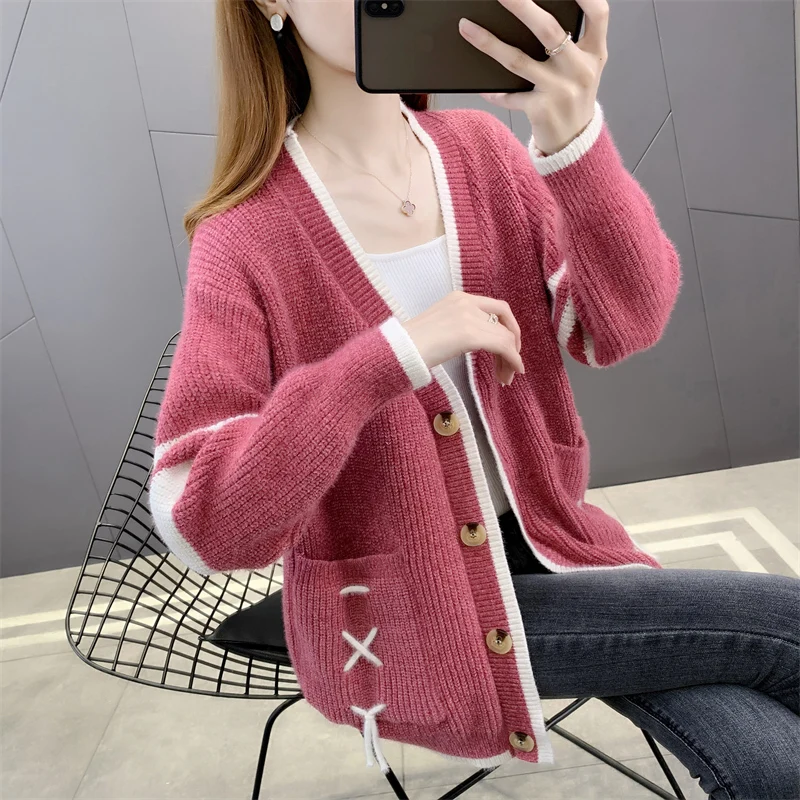 

Room 210723, row 4, under No. 3] real shooting, V-neck color matching knitted cardigan [1383] 57