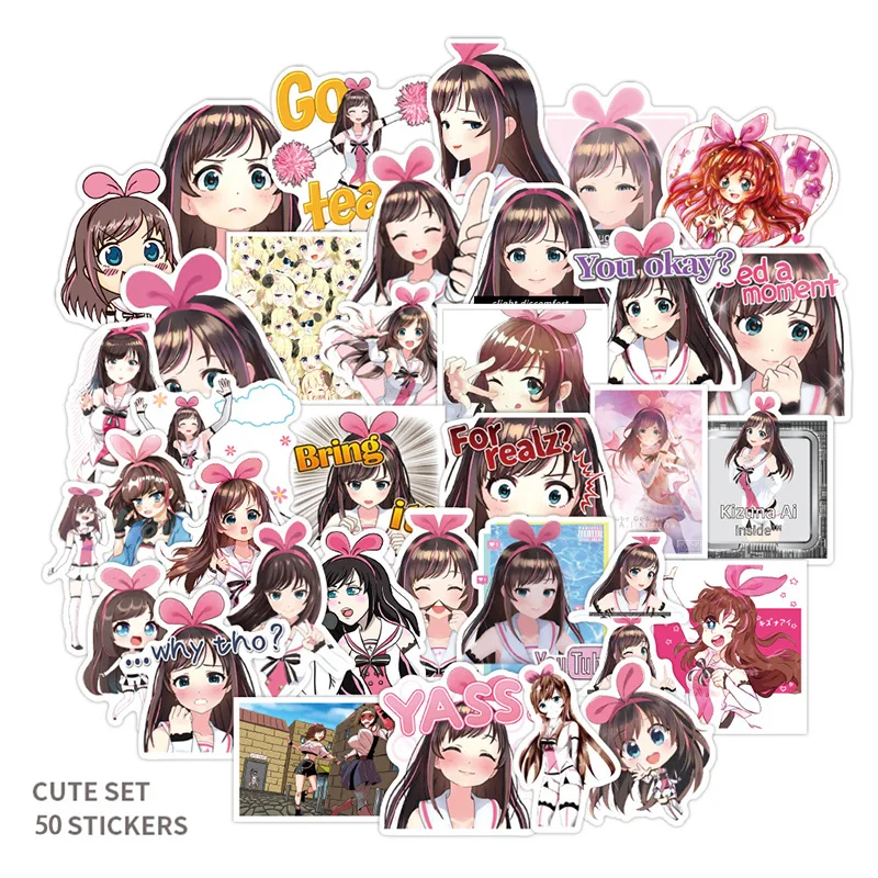 

50 шт./компл. наклейки Kizuna AI аниме Kizuna AI водонепроницаемые наклейки для чемодан для скейтборда ноутбук багаж гитара автомобиль