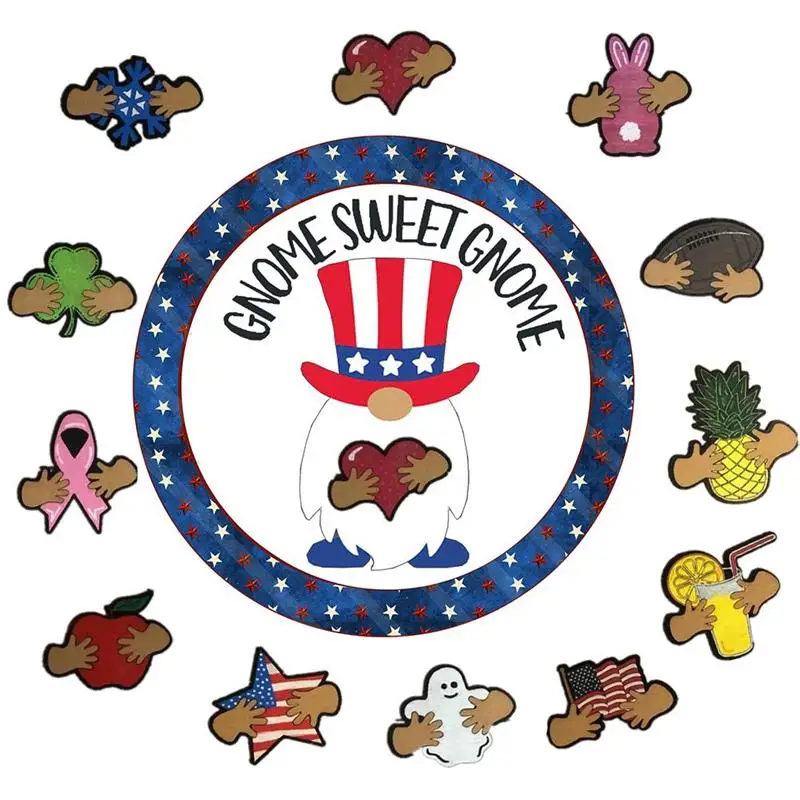 

Gnome Door Hanger Wooden Seasonal Welcome Sign with Interchangeable Holiday Pieces for Front Door Porch