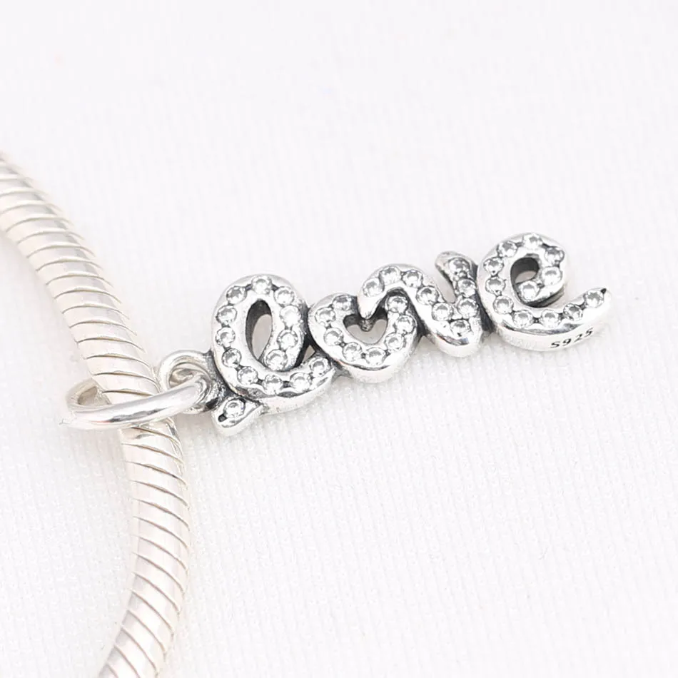 

S925 серебряные ювелирные изделия DIY Кристалл Любовь слова Висячие шармы подходят для женского браслета браслет подарок для девушки