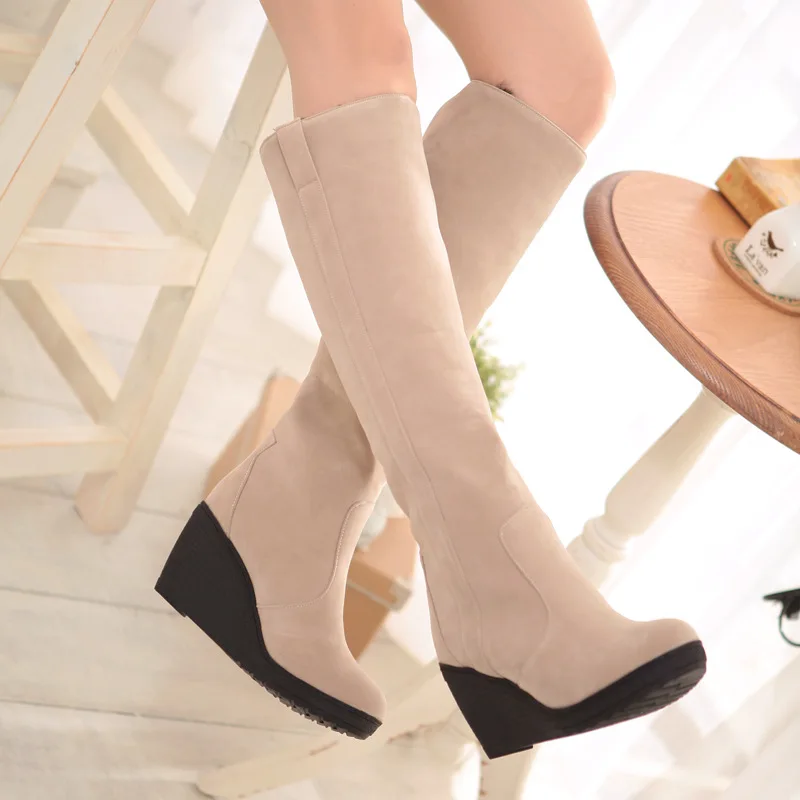 

Winter Styles Fur Boots Ladies High Heels Platform Knee High Snow Boots Women 2020 Warm Fur Wedge Shoes Woman 896