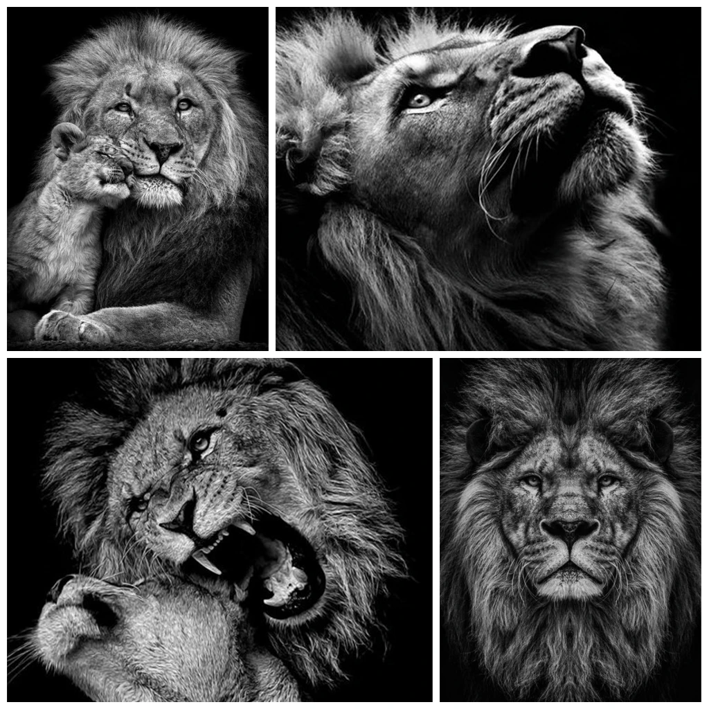

Black White Animals Art Lions Oil Painting Canvas Art Posters and Prints Wall Pictures for Living Room Home Wall Cuadros Decor