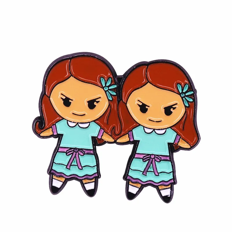 ХОЗЕНГ Брошь Сияющие близняшки Карикатура Сиамский череп Значок Вечные друзья Эмалевый штырь Хэллоуинский смешной подарок ХС_899
