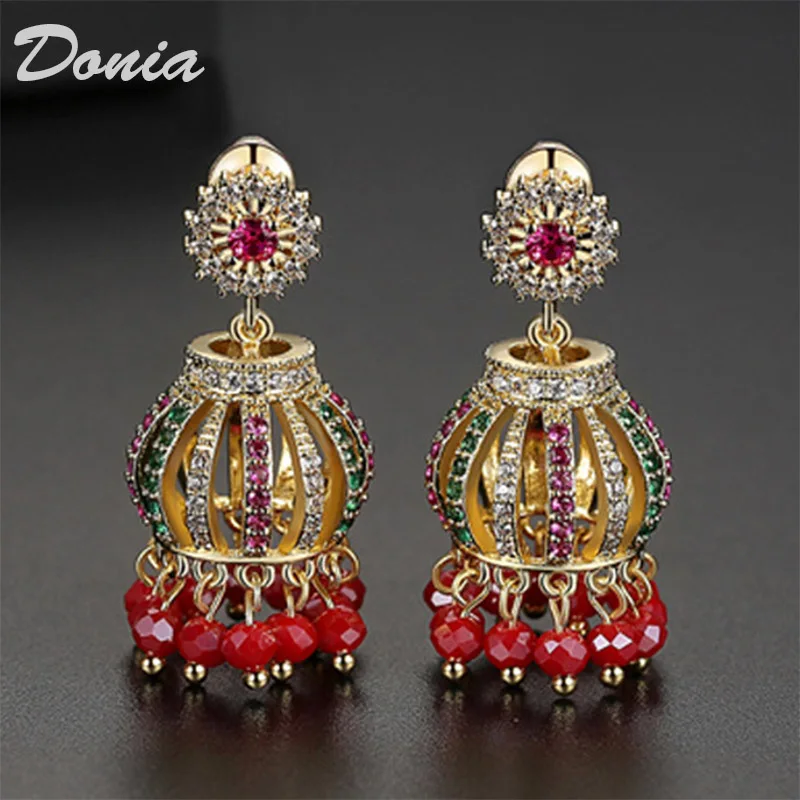 

Donia Jewelry Vintage earrings copper micro-set AAA zircon earrings ethnic style hollow luxury dinner female earrings