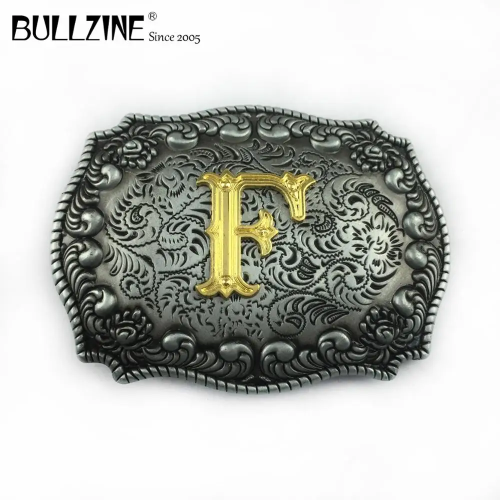 Пряжка для ремня Bullzine буква F с оловом и золотым покрытием FP-03687-F подходит шириной