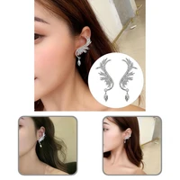 trendy dangle earrings simple wear resistant angel wings rhinestone clip earrings hoop earrings clip earrings 1 pair
