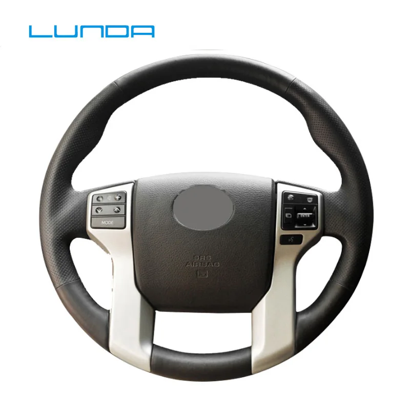LUNDA черный кожаный чехол рулевого колеса автомобиля для Toyota Land Cruiser Prado 2010 2015 Tundra