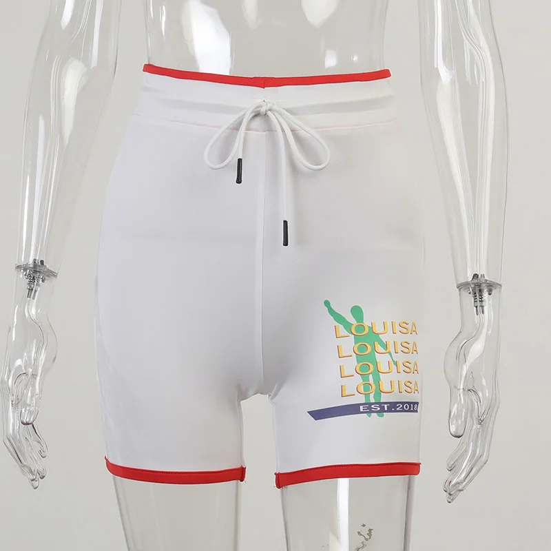 

LVINMW Hit Color Letters Print Fashion Casual Two Piece Set Women Spaghetti Straps Sleeveless Top Drawstring High Waist Shorts